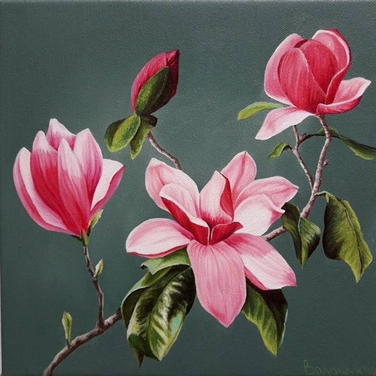 Magnolia flowers, oil painting on canvas, flower painting Painting