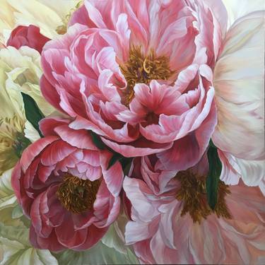Red and white peonies thumb