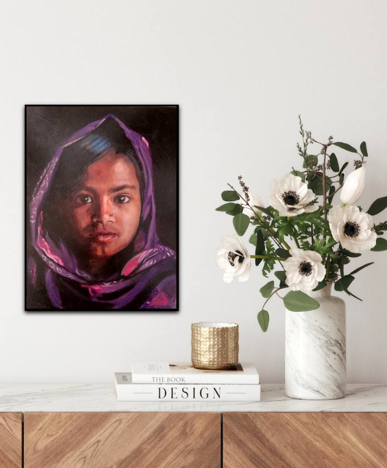 Original Photorealism Children Painting by Maria Del Roxo
