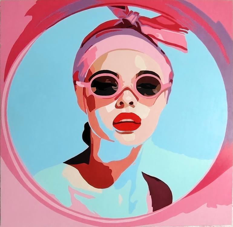 Original Women Painting by Maria Del Roxo  Pop Art Art on Wood  POP  PINK