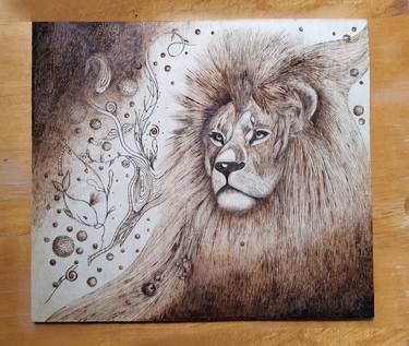 Wood burned Lion,saffari,africa,animals,wild nature,picture on wood,decor,inerior decor,wall hanging,abstraction,zoo thumb