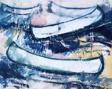 Original Abstract Expressionism Boat Paintings by Rebecca Mason