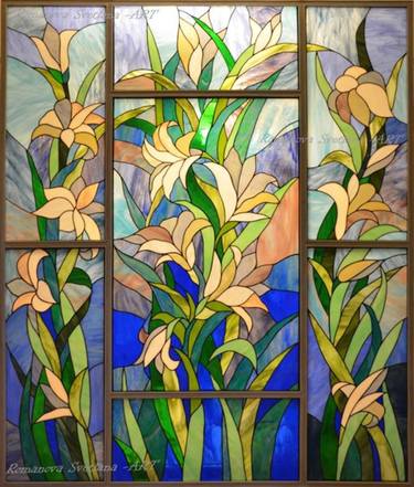 LILIES/ STAINED GLASS PANELS FOR INTERIER thumb
