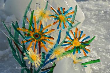 Fusing glass objects "Bouquetvof Camomiles" thumb