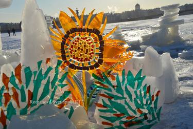 Fusing glass objects "SUNFLOWER" 3 parts thumb