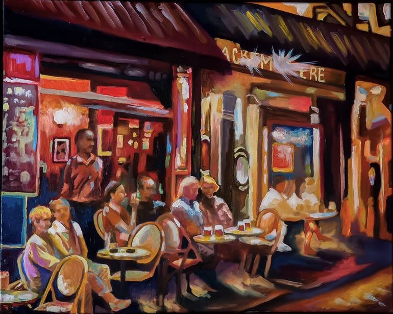 Montmartre cafe Painting by Julie Crystal Mantha | Saatchi Art