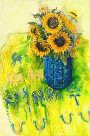 Sunflowers with African cloth thumb