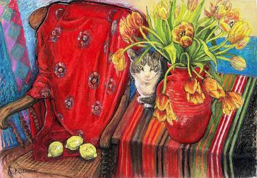 Original Impressionism Still Life Drawing by Patricia Clements