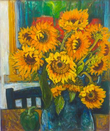 SUNFLOWERS WITH A GREEN PEPPER thumb