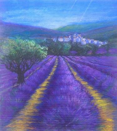 French Lavender Fields with Hill Top Village thumb