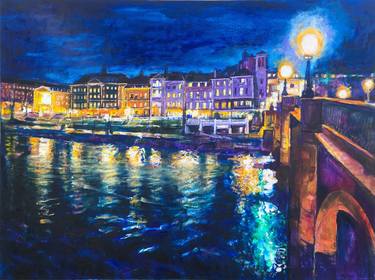 Richmond Bridge at night, London Painting thumb