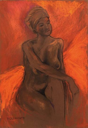 Nude girl with orange drapes thumb