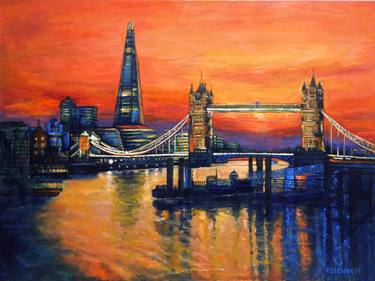 Orange sunset London from the Shard and Tower Bridge thumb