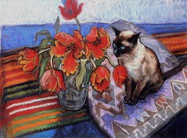 Print of Impressionism Cats Paintings by Patricia Clements