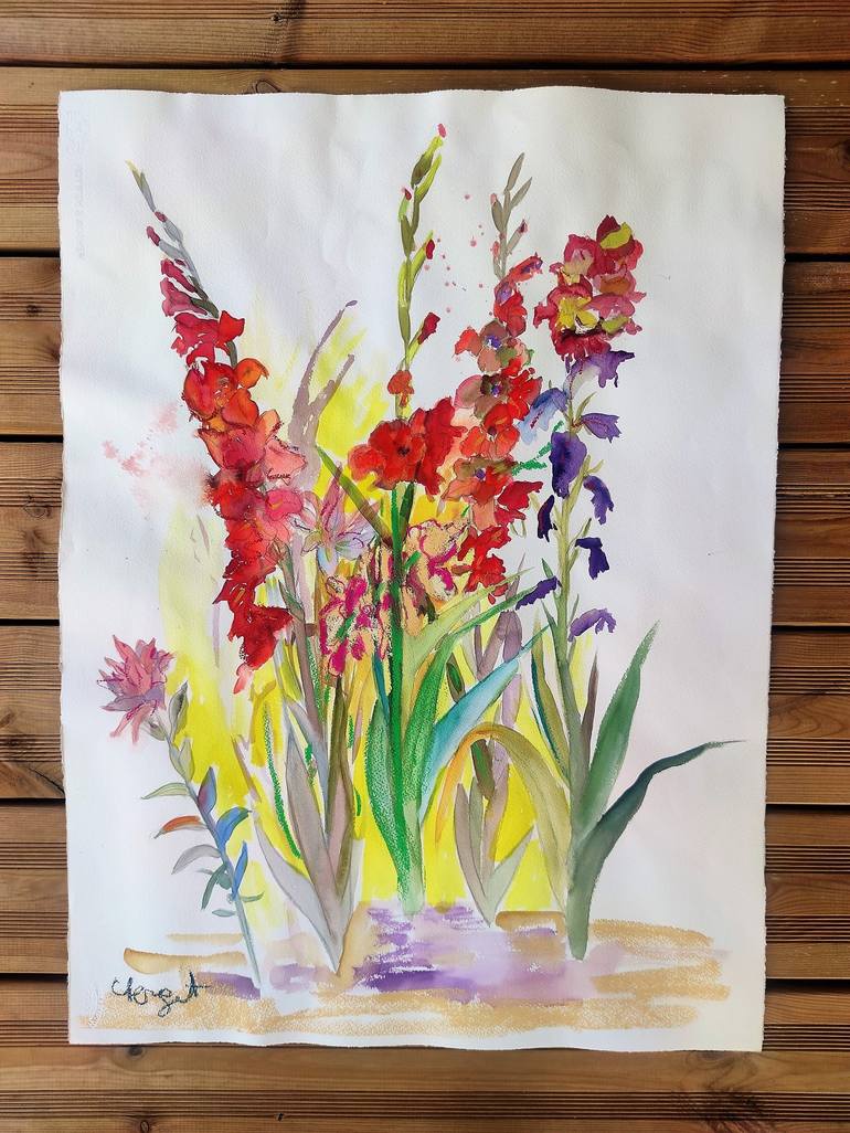 Original Flowers Floral Painting by Linda Clerget
