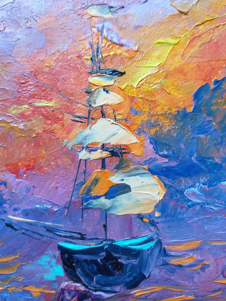Original Abstract Expressionism Sailboat Painting by Zinaida Vysota Dacenko