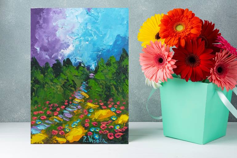 Original Art Deco Landscape Painting by Zinaida Vysota Dacenko