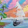 Sailboat oil painting.