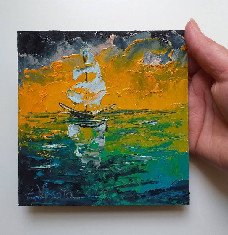Original Contemporary Sailboat Painting by Zinaida Vysota Dacenko