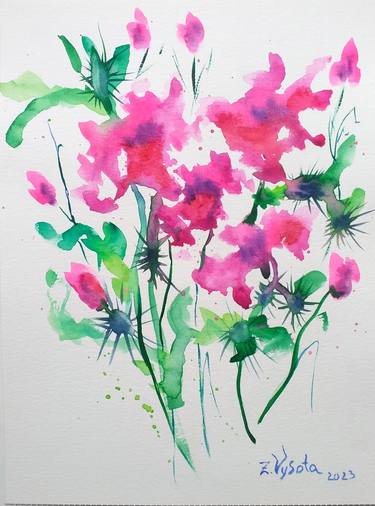 Original Abstract Floral Paintings by Zinaida Vysota Dacenko