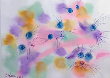 Original Cats Paintings by Zinaida Vysota Dacenko