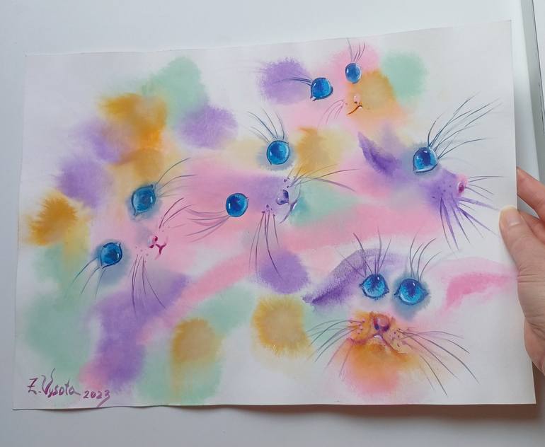 Original Contemporary Cats Painting by Zinaida Vysota Dacenko