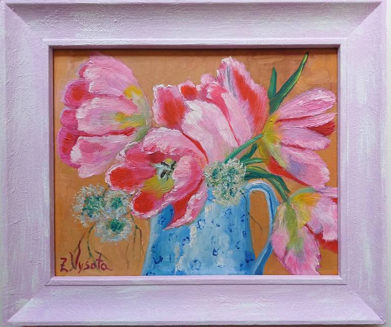 Original Art Deco Floral Painting by Zinaida Vysota Dacenko