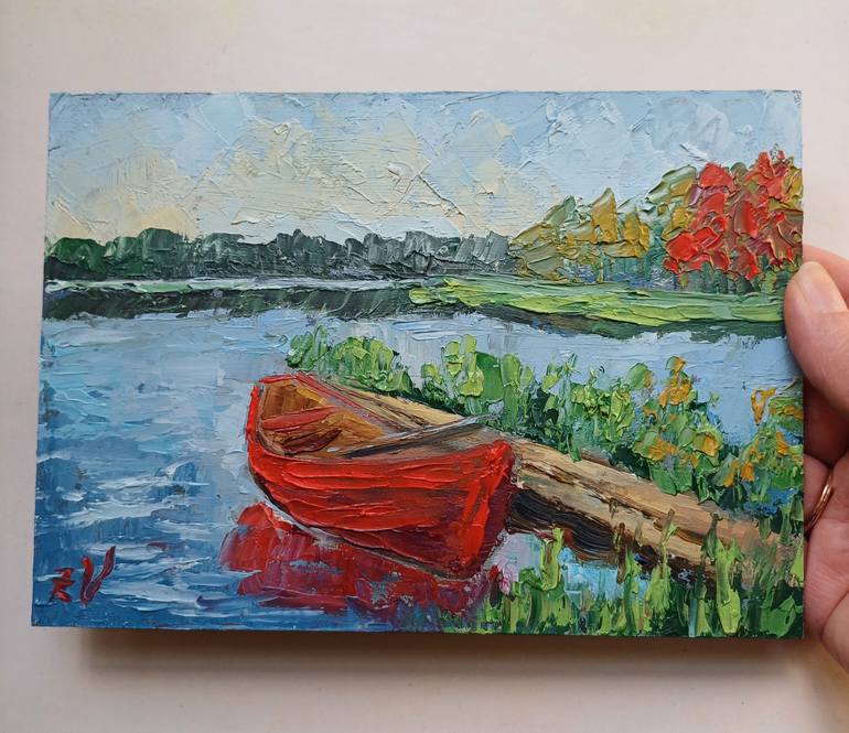 Original Art Deco Boat Painting by Zinaida Vysota Dacenko