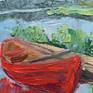 Red boat oil painting.