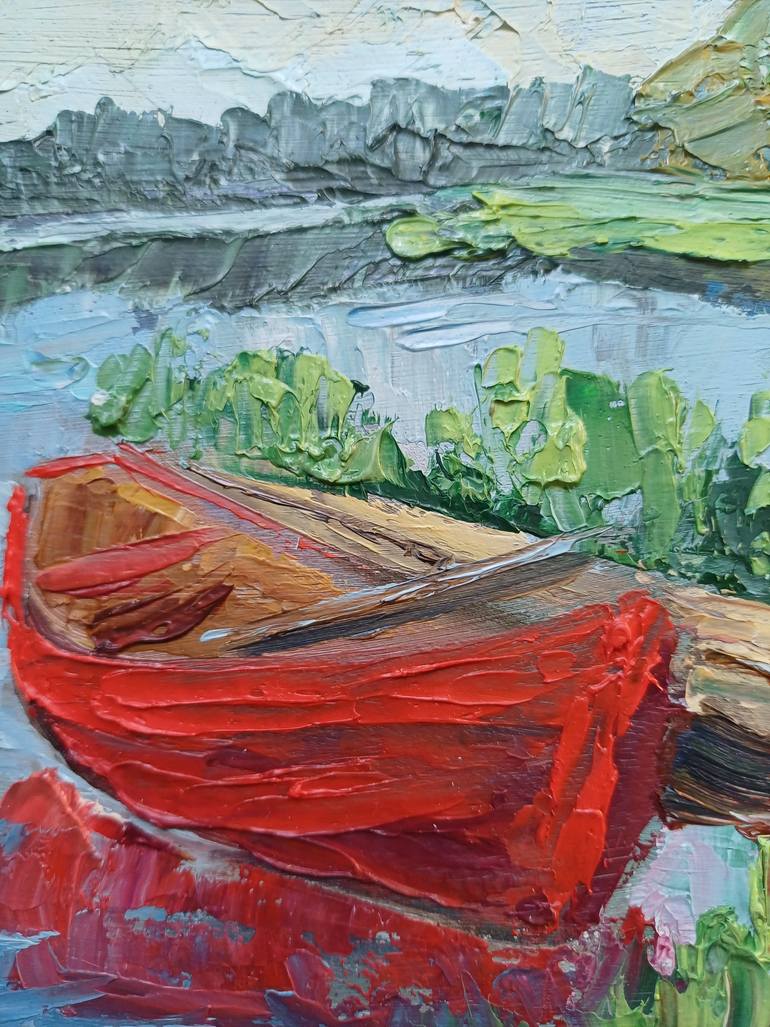 Original Art Deco Boat Painting by Zinaida Vysota Dacenko