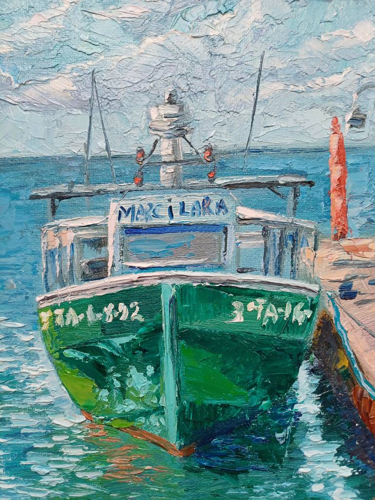 Original Art Deco Boat Painting by Zinaida Vysota Dacenko