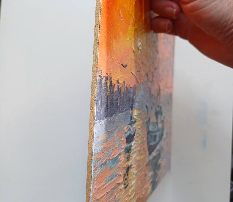 Original Art Deco Boat Painting by Zinaida Vysota Dacenko