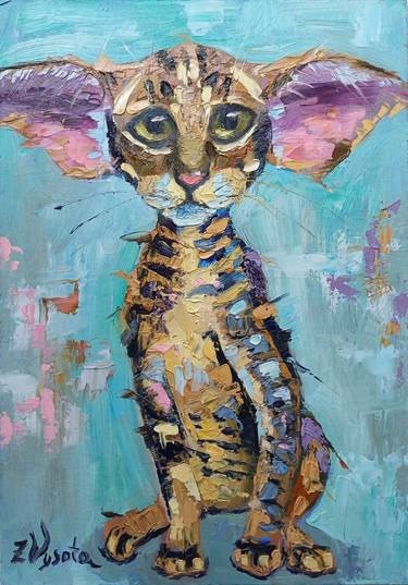 Original Art Deco Cats Painting by Zinaida Vysota Dacenko