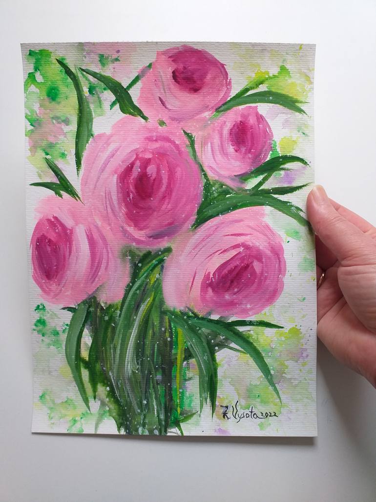 Original Art Deco Floral Painting by Zinaida Vysota Dacenko