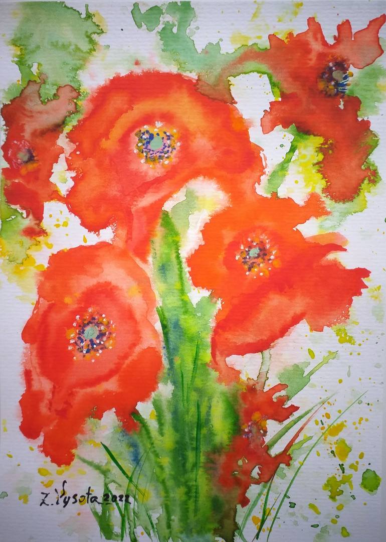 Print of Expressionism Floral Paintings by Zinaida Vysota Dacenko