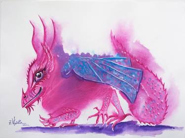 Pink dragon with blue wings. thumb