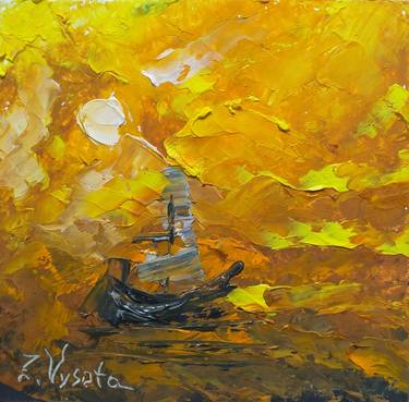 Original Abstract Expressionism Sailboat Paintings by Zinaida Vysota Dacenko