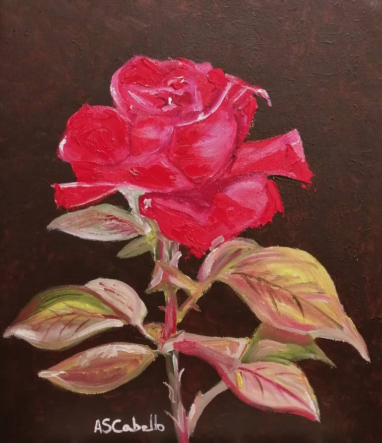 Rosa roja Painting by Antonio Sanchez | Saatchi Art