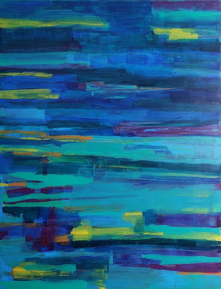 Deep Blue Green Yellow Abstract Art Painting Painting by Joe