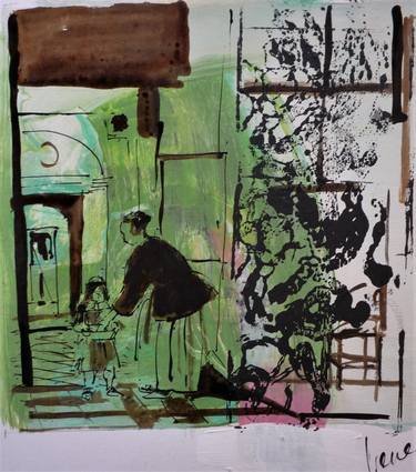 Original Expressionism Family Drawings by Irene Van Den Bos