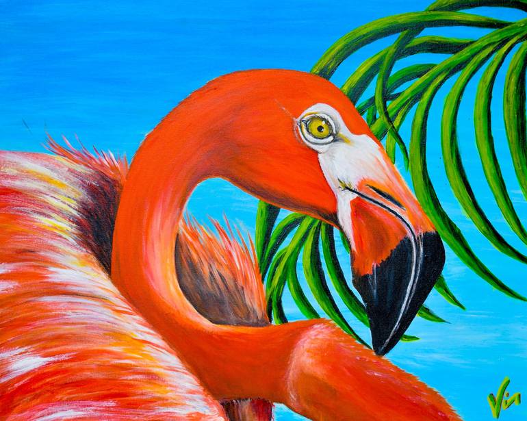 Tropical Flamingo Painting by Vincent Yeck | Saatchi Art