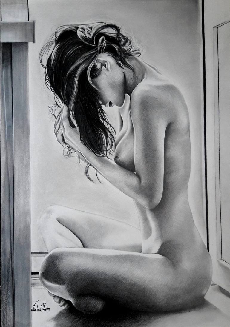 Sweet,nude girl, black and white wall painting, pencil on paper Drawing by  Iachim Raisa | Saatchi Art