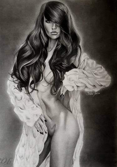 Angel, large wall nude woman black and white wall painting, pencil on paper, high detailed drawing 420x594mm thumb