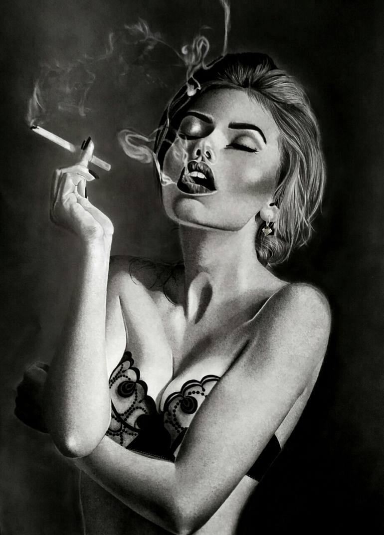 girl smoking drawing