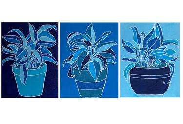 Three Panel of Plants in Blue thumb