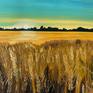 Fabulous wheat field painting in oil! This gallery wrap canvas is painted on the sides and prewired for easy and instant hanging!