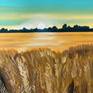 Fabulous wheat field painting in oil! This gallery wrap canvas is painted on the sides and prewired for easy and instant hanging!