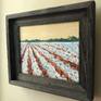 Listed is an 8 x 10 inch painting of a cotton field. I love the soft blue shades depicted in the individual bolls against a pale buttery sky. This is a painting in a large series of small cotton boll paintings that I am creating.
This painting comes framed in a lightweight, weathered wood frame. The sides are painted and the back is prewired for instant hanging. Painting comes varnished to protect the paint and enhance the colors.