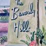 This is my 6th painting of this fabulous hotel! These hotel paintings are very popular! I created this one in watercolor. The fabulous shade of the lettering is prominent as well as the tropical foliage. Pink and purple colors are added to the architectural gem!
This watercolor, measuring 11 x 14 inches, is painted on professional watercolor paper. An artist statement and biography is included.