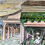 It's a wonderful sunny afternoon on Decatur Street! The famous Cafe Du Monde coffee stand is open and serving hot coffee and delicious beignets! This is a typical scene in New Orleans, which is the Paris of America!  

This is a 7 x 10 original mixed media painting: watercolor and pen & ink. This art was painted on professional acid free watercolor paper and has a one inch white border. The artist name is signed on the lower left corner. The title, artist's full name, and date is in pencil on the back.